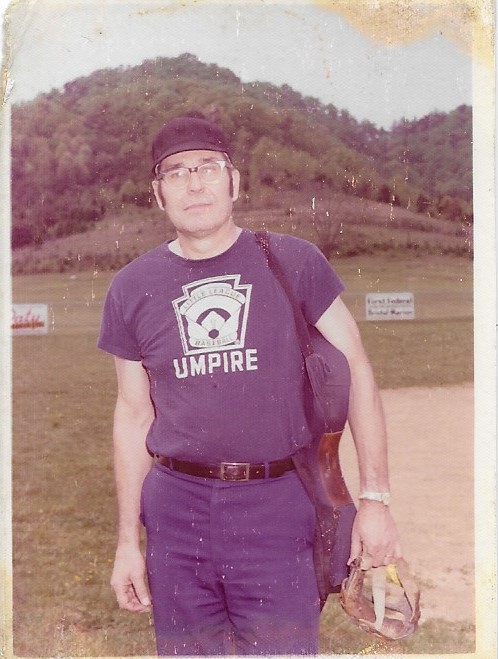Mr. Bradley with umpire equipment at Avoca Little League field